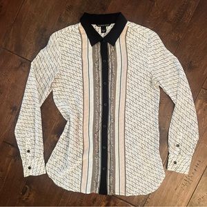 VICTORIA’S SECRET • Blush Pink Logo Print Long Sleeve Button down Top Blouse • S